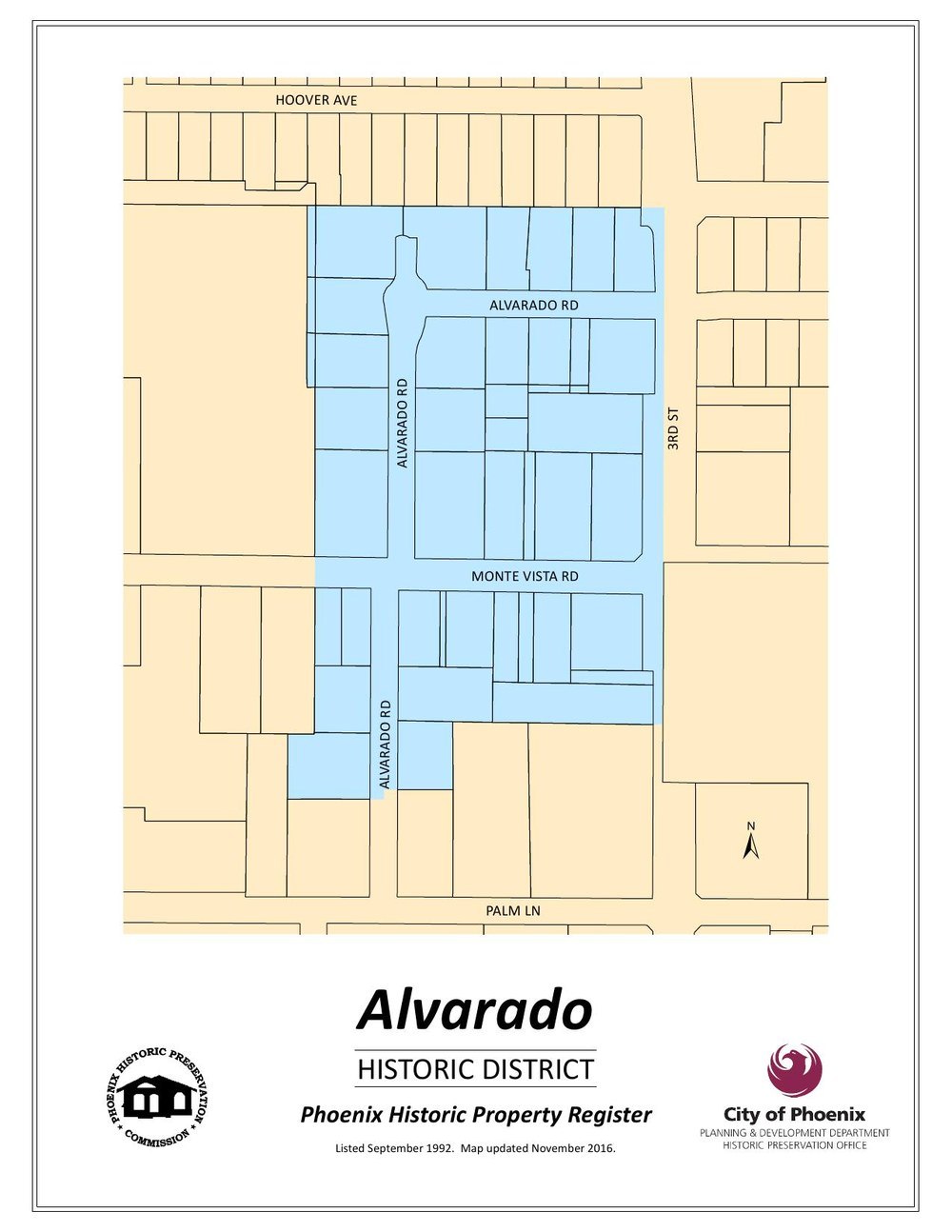 City of Phoenix map of the Alvarado Historic District boundaries
