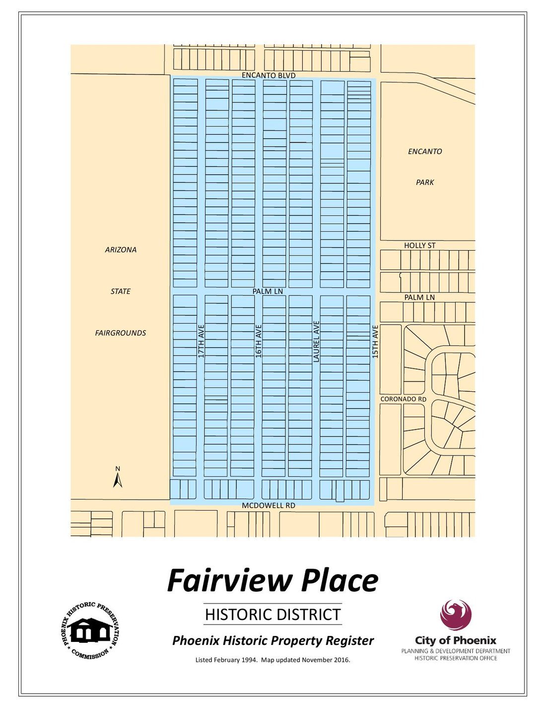 City of Phoenix map of the Fairview Place Historic District boundaries