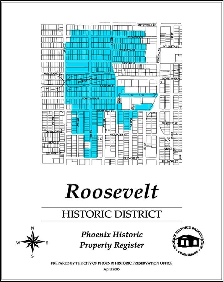 City of Phoenix map of the Roosevelt Historic District boundaries, highlighted in blue