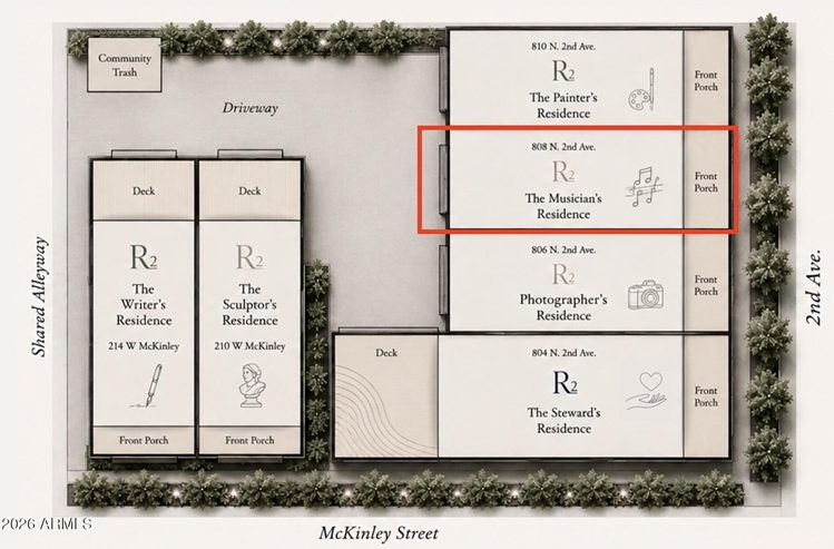 Site plan showing The Musician's Residence at The Residences on 2nd, Phoenix