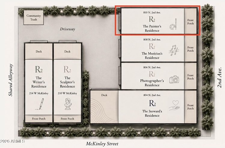 Site plan showing The Painter's Residence at The Residences on 2nd, Phoenix